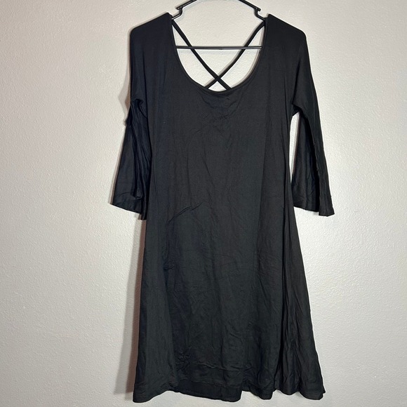 24seven Comfort Apparel Fit and Flare Dress Criss Cross Neck Bell Sleeve S - Picture 3 of 8